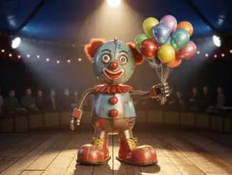 KI Roboter als Clown verkleidet